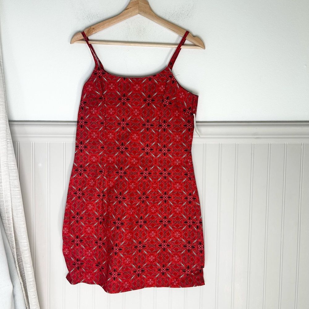 ⭐️ NEW Y2K Aqua Blues Size 9 100% Cotton Red Floral Mini Ditsy Dress